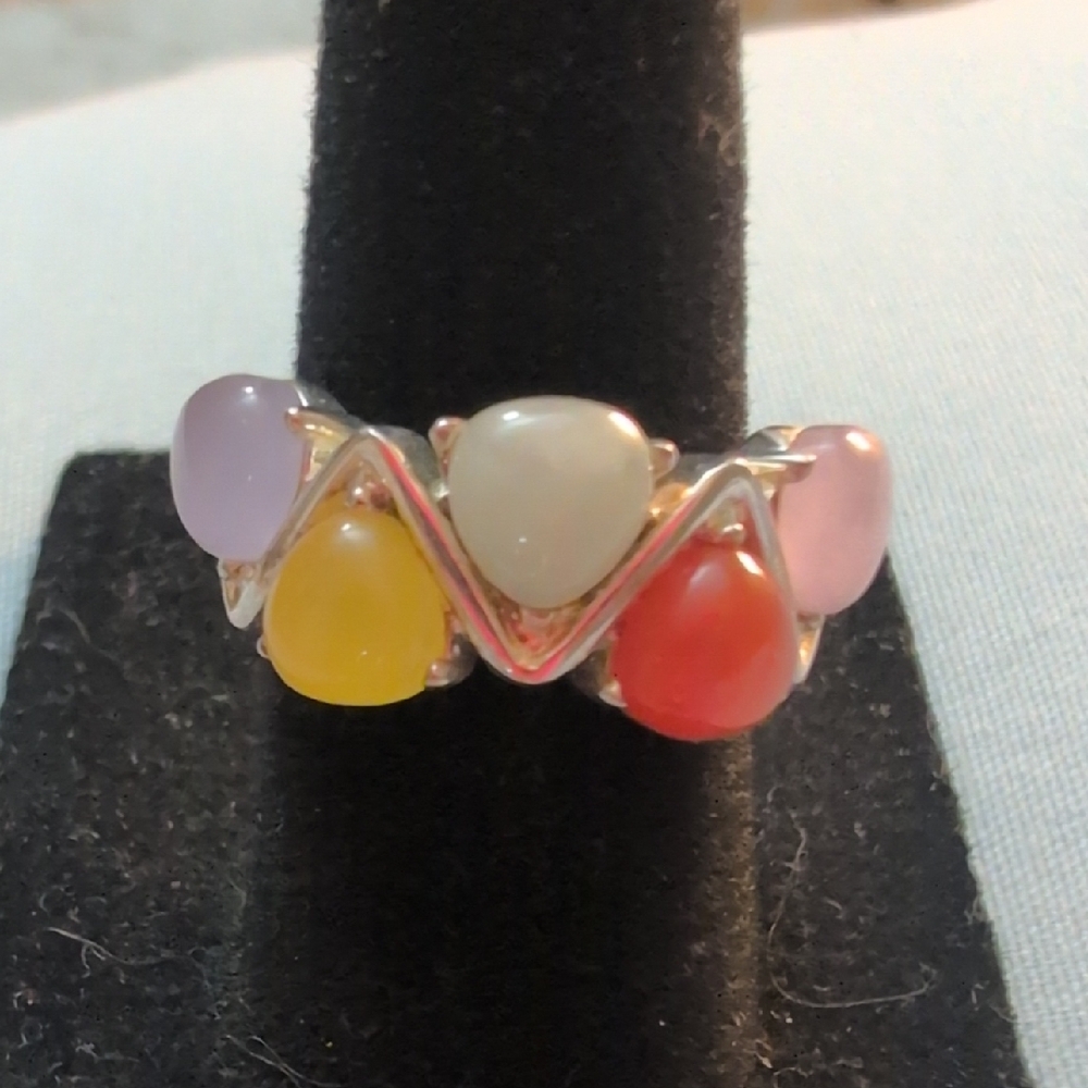 Multicolor Teardrop Gemstone Ring - image 1
